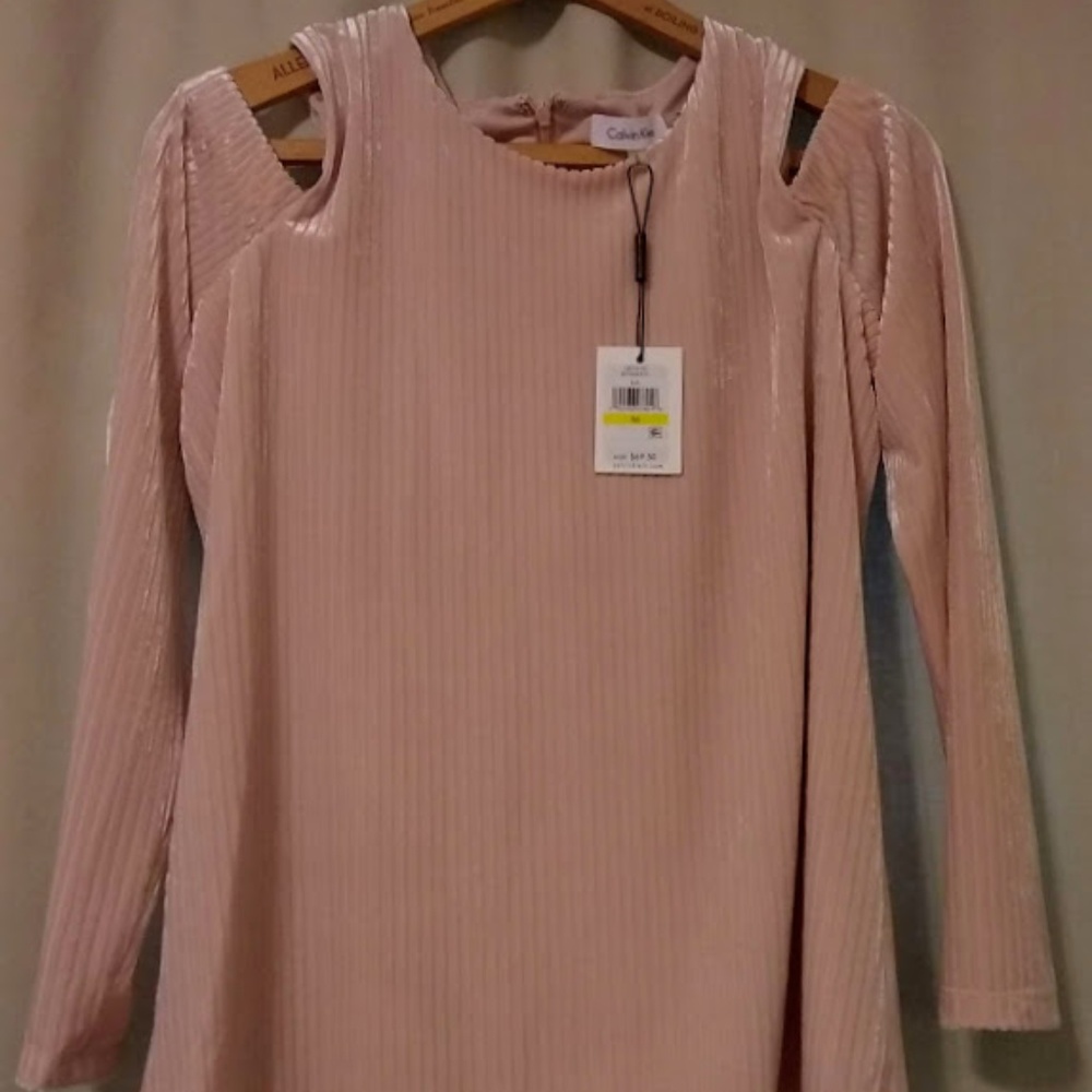 NWT Calvin Klein Cold Shoulder Blush Striped Top - Picture 1 of 5